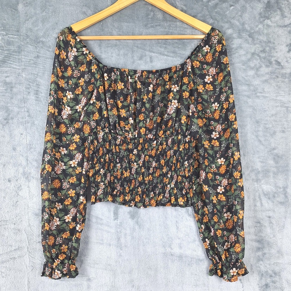 Womens Top Medium Fairy Romantic Floral Sheer Crop‎ Whimsigoth Milkmaid Cottage